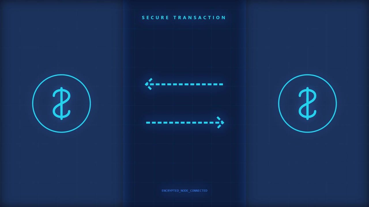 Digital Secure Transaction Interface with Glowing Currency Symbols