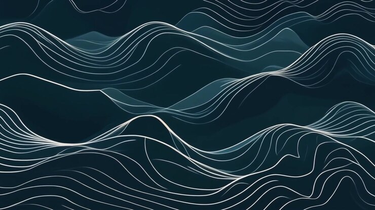 Sfondo astratto in movimento con linee bianche fluide su blu scuro