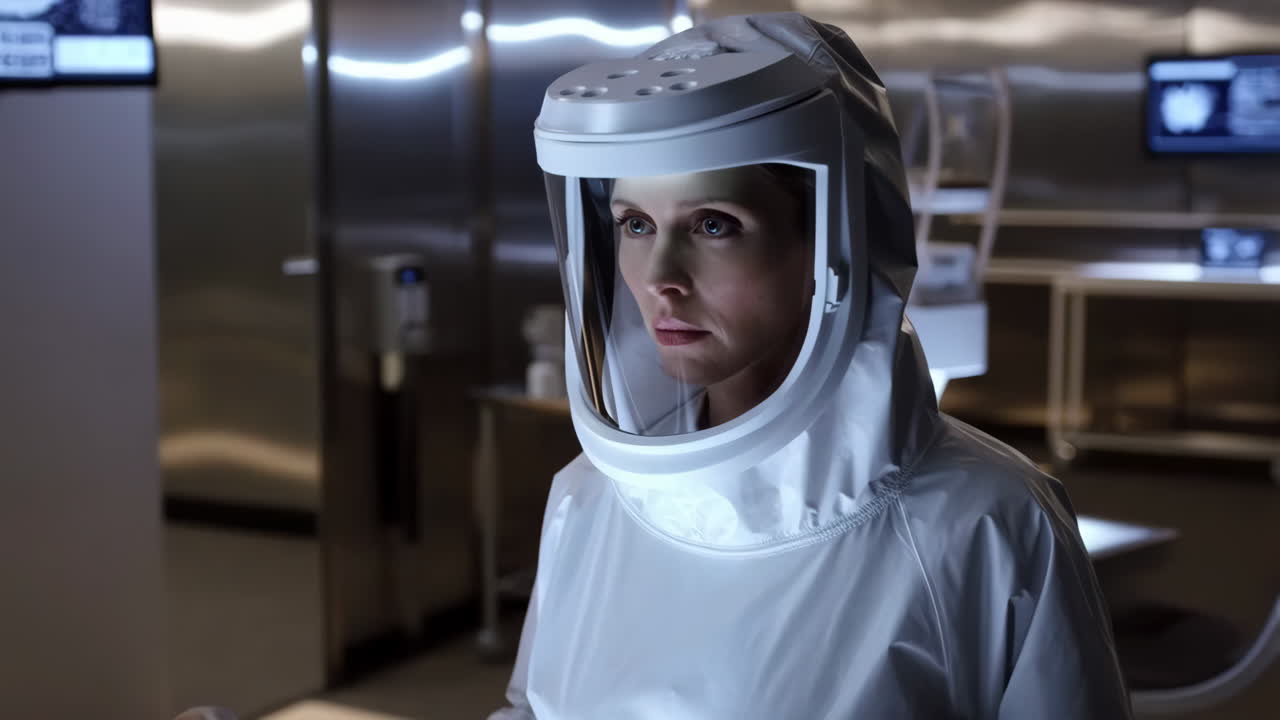 Woman wearing protective suit