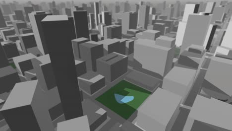 mapa de la ciudad en 3d volando mirando hacia adelante
