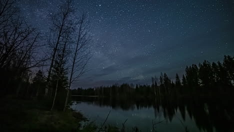 reflection of moving stars in a lake in the calm nature on a early morning