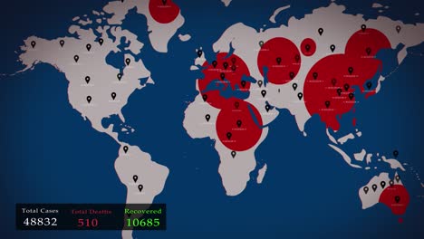 world map of corona virus coivd-19 infection and cases display