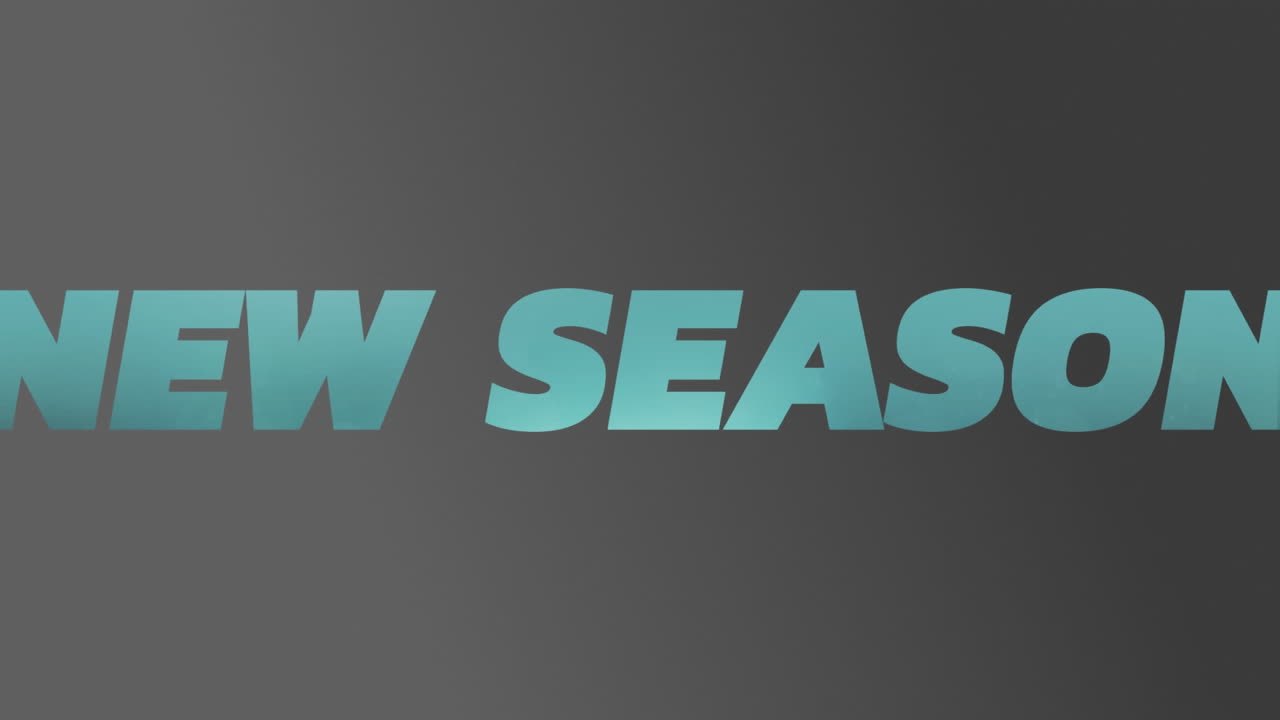 animación del texto azul de la nueva temporada contra un fondo gris