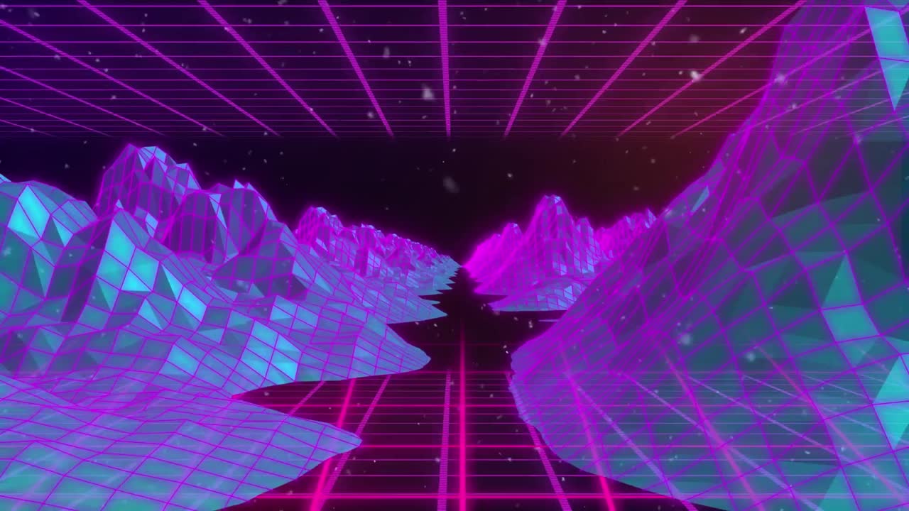 animación de nieve cayendo sobre montañas digitales