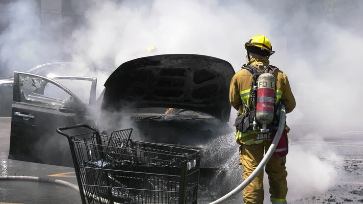 fumo che esce dall'auto in fiamme