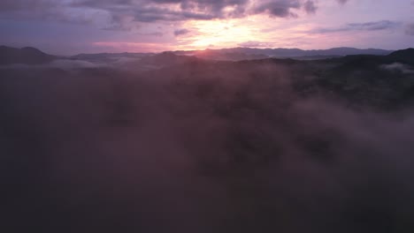 forward shot amazing view of sunset and the mist