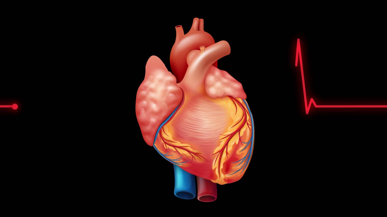 Animated heart with synchronized EKG signal. | Premium Stock Video Footage