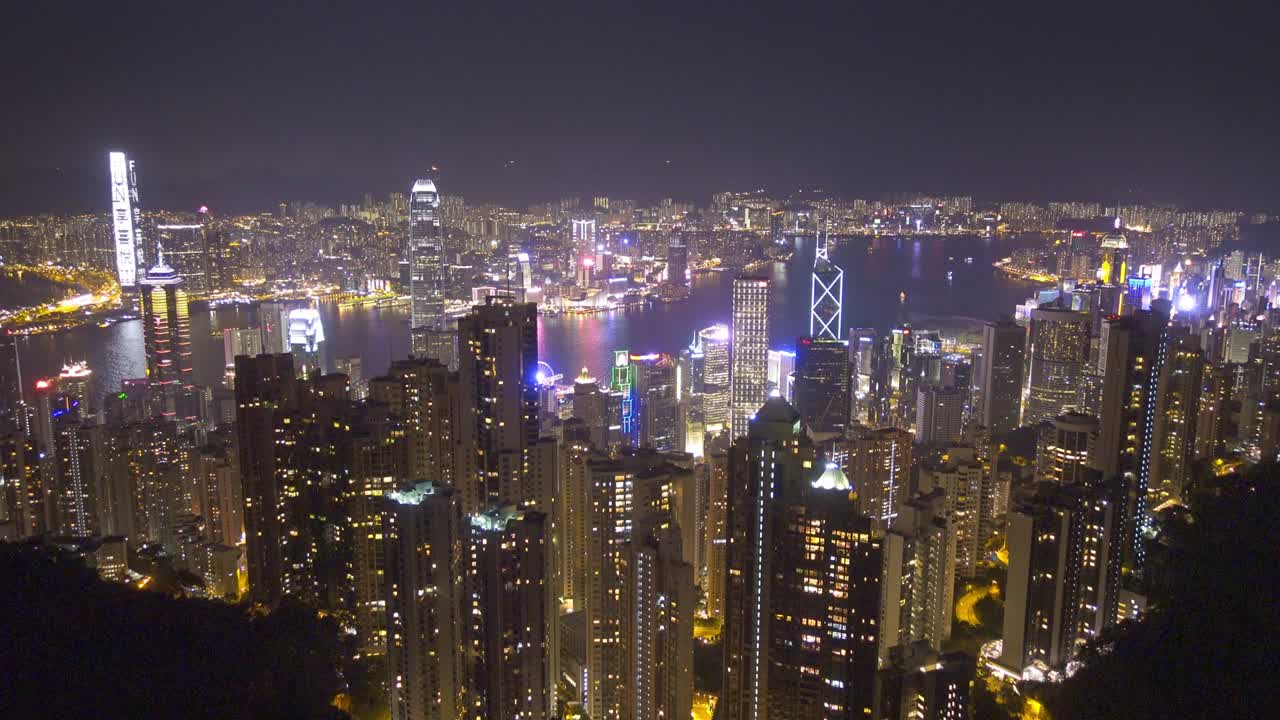 hong kong por la noche desde el pico victoria, timelapse
