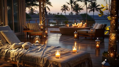 relaxation space on a terrace in tranquil evening light