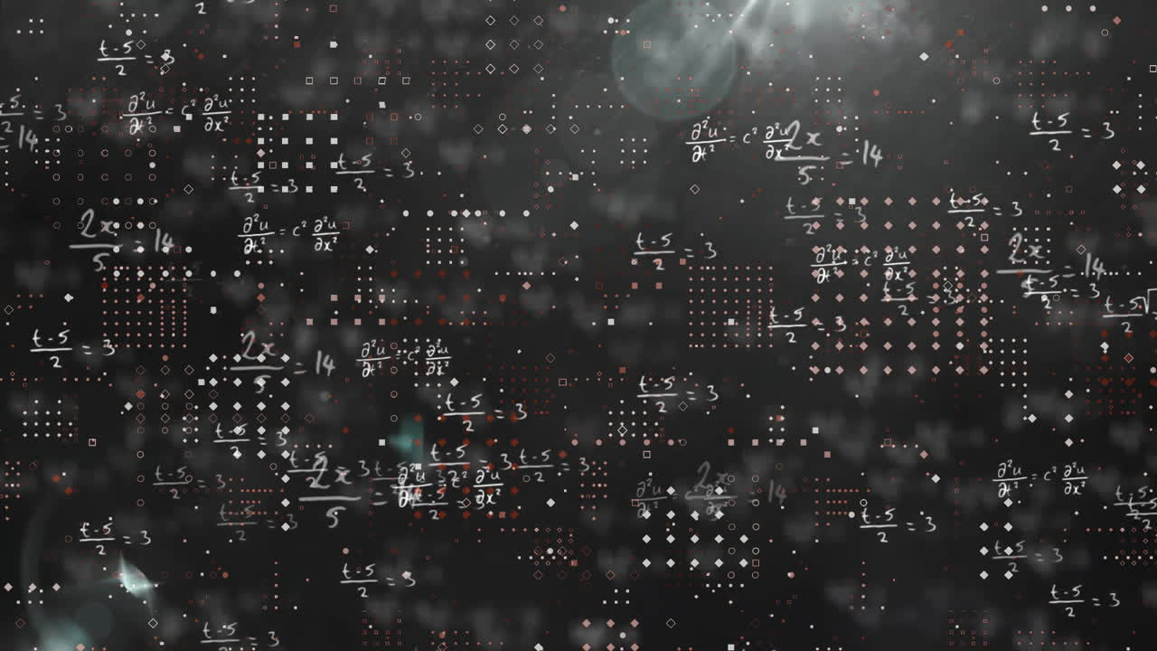 Animation of mathematical equations with spots on black background