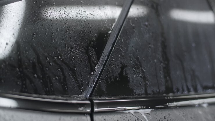 Wet Car Window with Water Drops