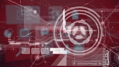 animación de diversos datos y red de conexiones en pantalla roja