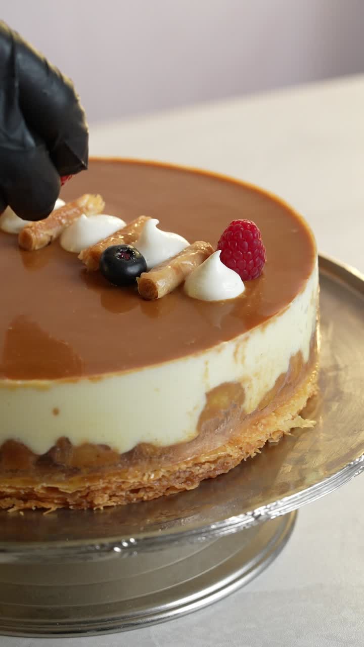 Delicious Caramel Cake with Berries and Whipped Cream