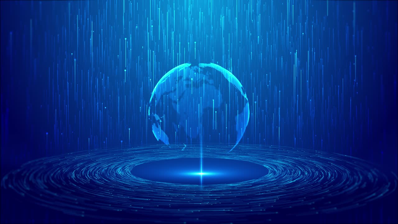 Futuristic animation showcasing light flare circle beneath rotating digital globe for deep cyber