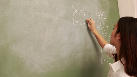 teacher writing on blackboard