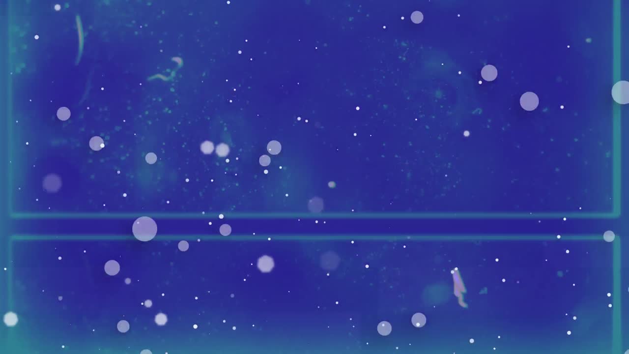 파란색 배경에서 최면적인 움직임으로 움직이는 여러 개의 반 ⁇ 이는 반점의 애니메이션