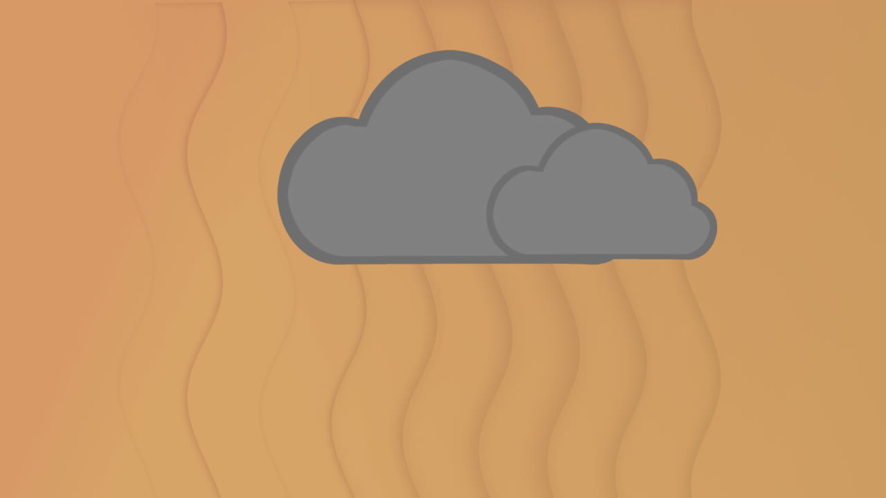 animación de iconos de nubes sobre textura ondulada en un patrón sin costuras contra un fondo naranja