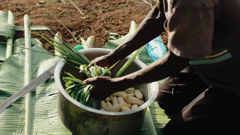 African-man-use-spear-grass-and-mbidde-bananas-to-make-traditional-banana-beer