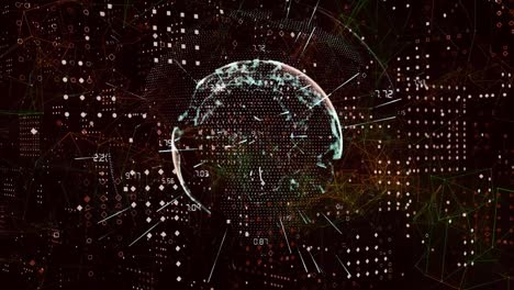 animation of globe over network of connections and data processing