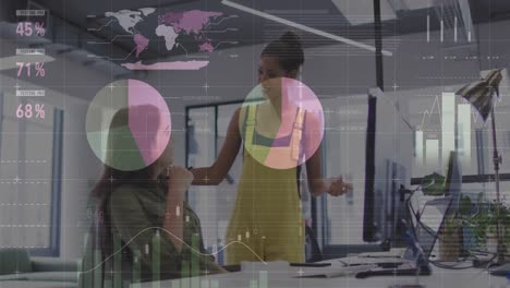 animación de estadísticas y procesamiento de datos financieros sobre diversos empresarios en la oficina