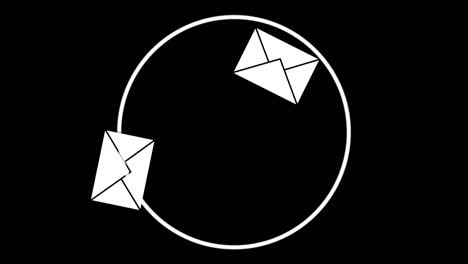 animation of envelope icons with white ring over red and blue stars, on black