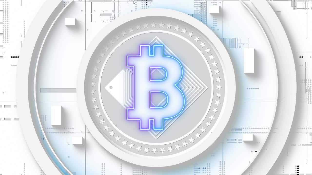 비트코인 (btc) 암호화폐 상징 암호 채굴 블록체인 및 투자 은행 추상 현대 배경 4k uhd 비디오 루프 애니메이션