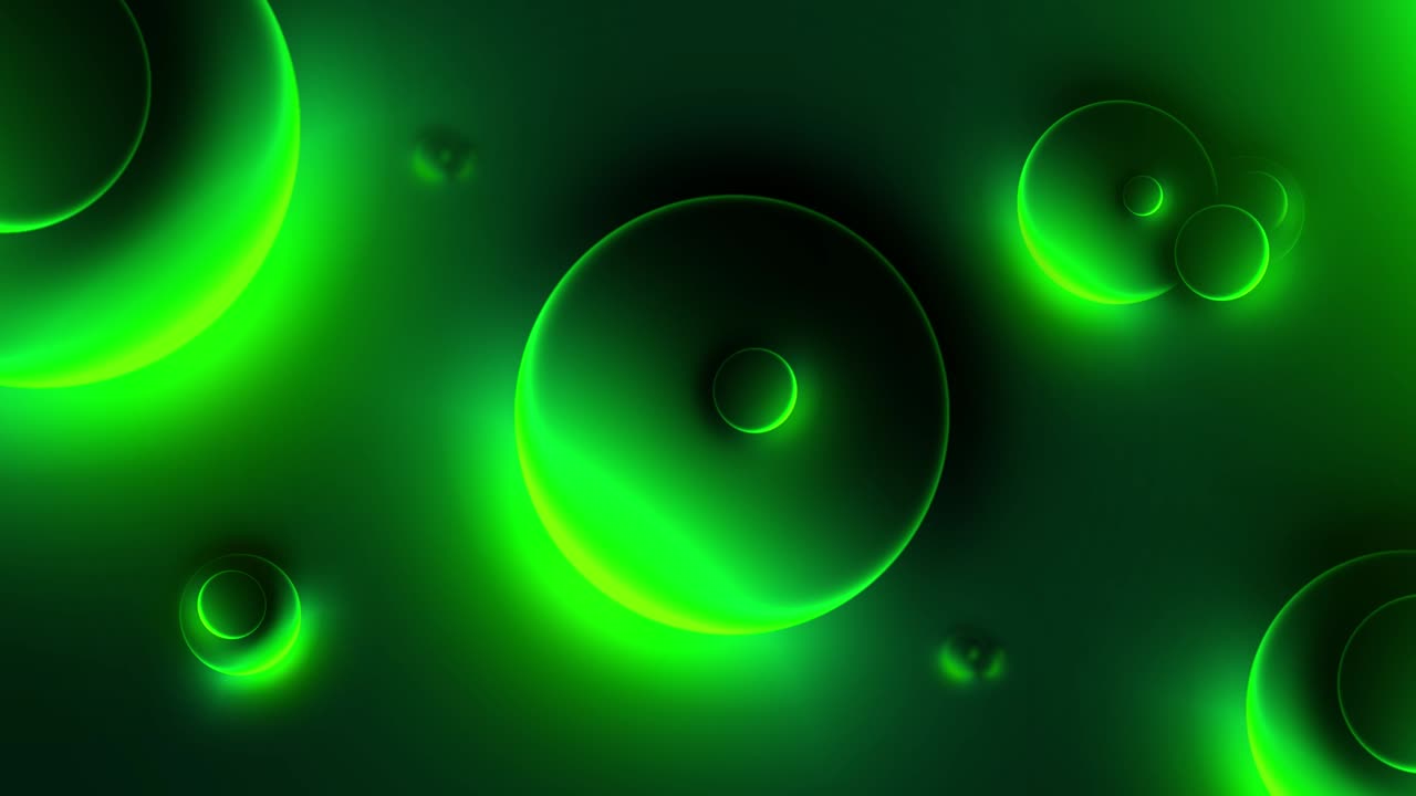 Three dimensional green floating circle bubbles spheres