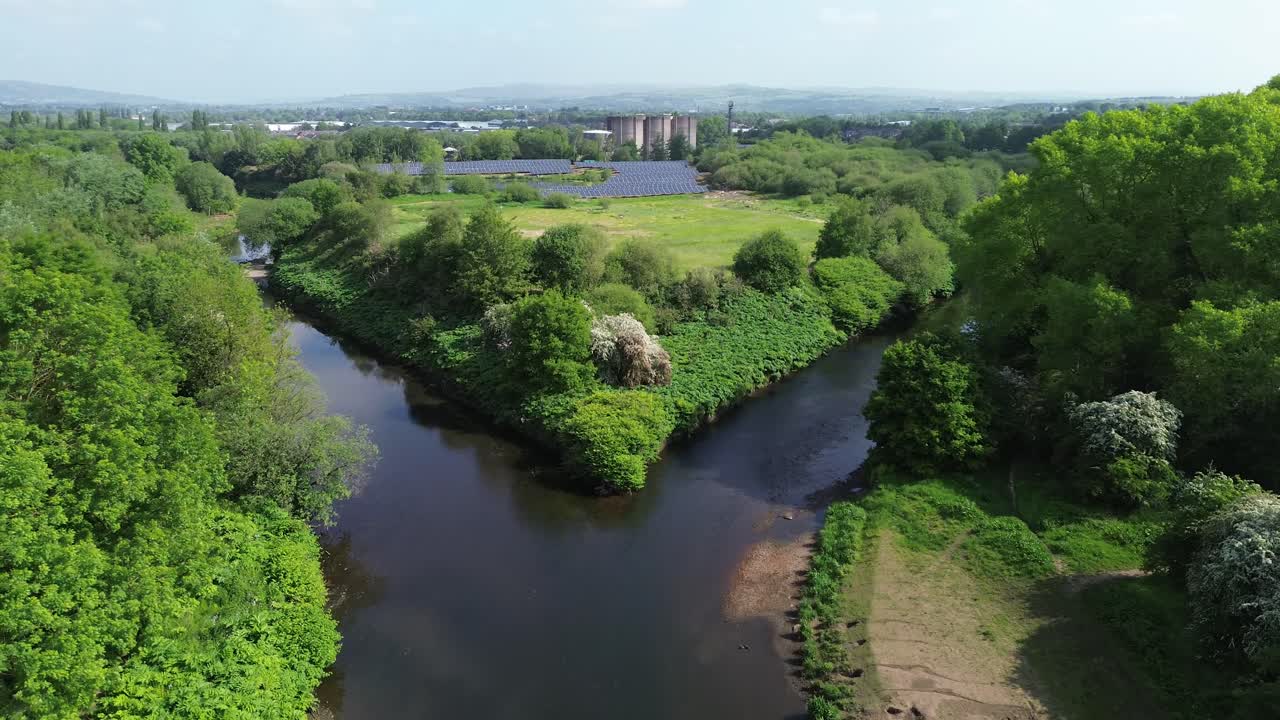 River in Manchester UK aerial view