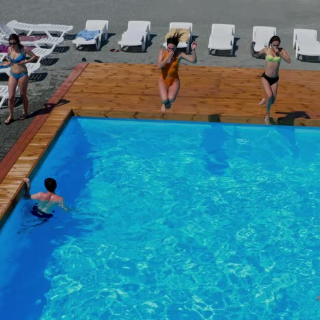 friends having party in pool