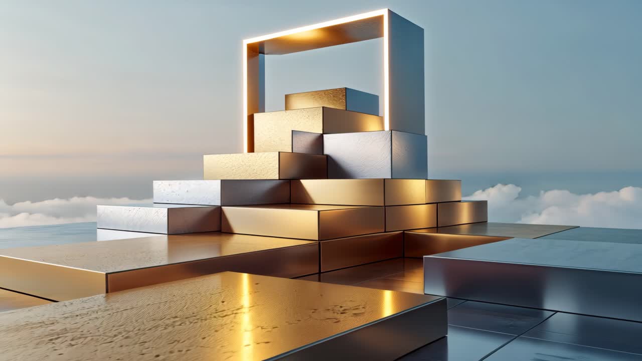 3D Render of Gold Podium with a Square Design