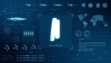 motion graphic of blue digital 3d ai logo with head up display ( hud ) background and futuristic technology abstract background
