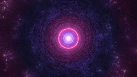 luces de neón abstractas anillos giran en el futurístico túnel sin fin de ciencia ficción - 4k movimiento de bucle sin costuras animación de fondo