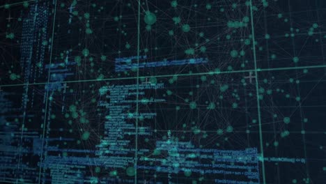 animación del procesamiento de datos y la red de conexiones sobre un fondo oscuro