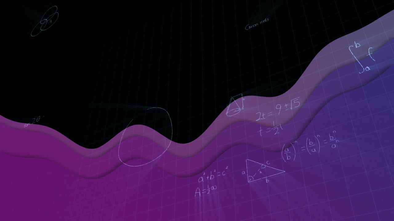 animación de ecuaciones matemáticas sobre ondas púrpuras