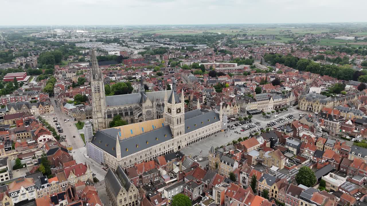 Ypres city Belgium drone,aerial high angle view 4K footage
