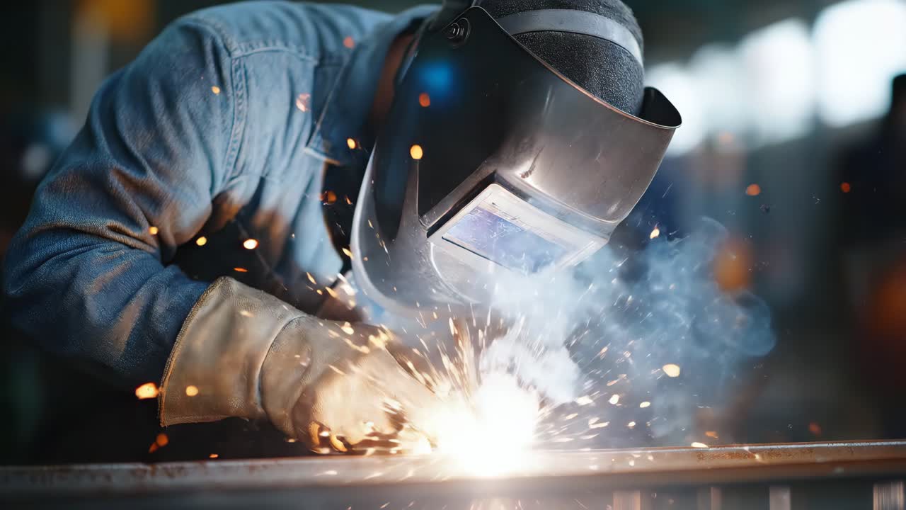 welder working with sparks and protective gear