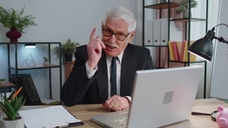 senior business man director having interview job discussion, video conference call at home office