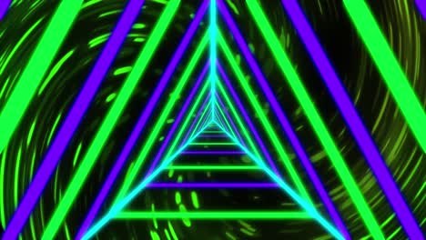 animation of neon shapes moving over green spiral