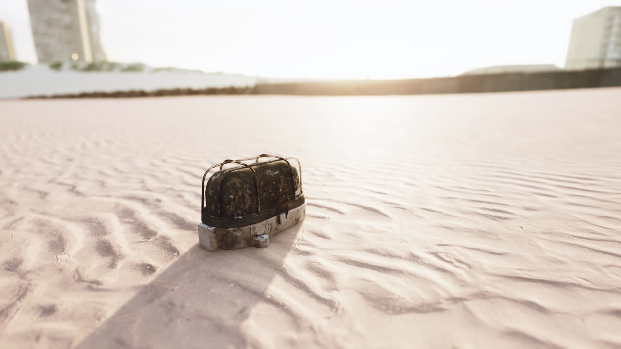 ⁇ 은 모래 해변 에 있는 산화 된 쓰레기