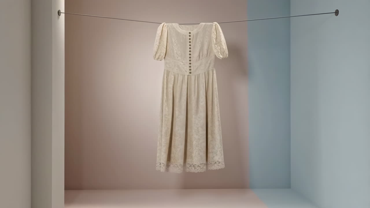 Elegant White Dress Hanging on a Line
