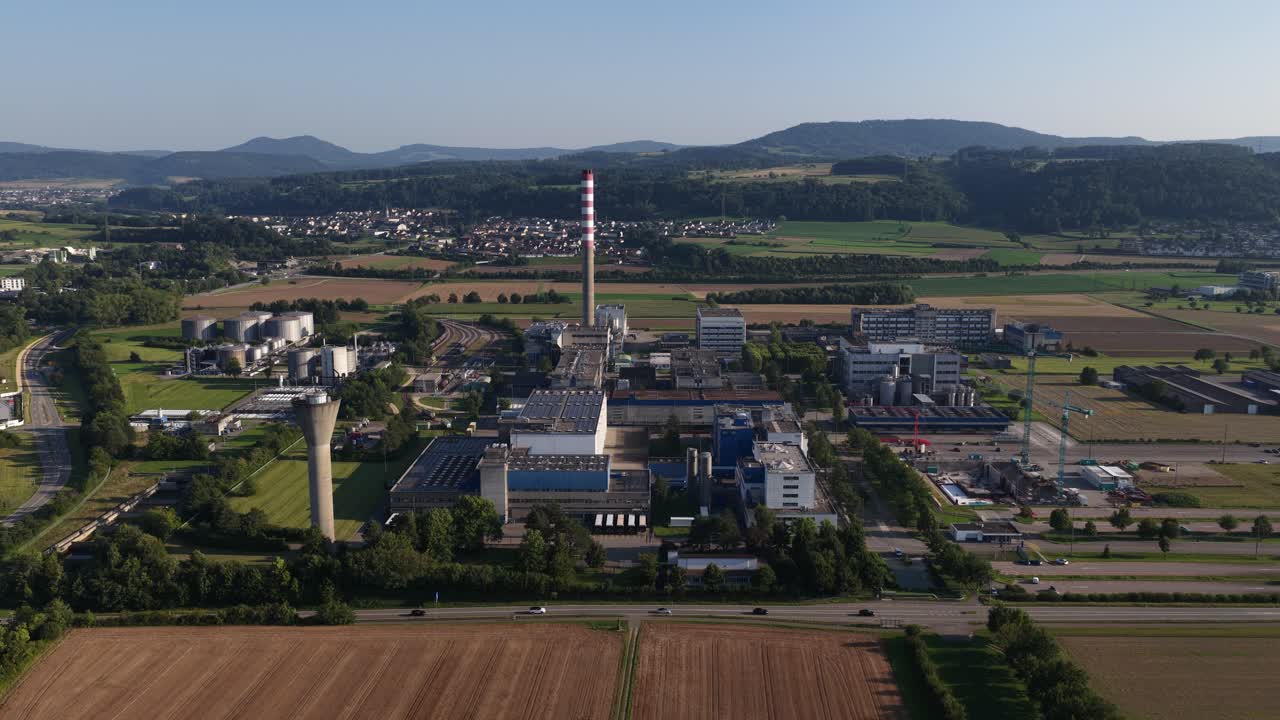 Nutritional production facility. production site and development center in Sisseln, Switzerland. Aerial drone video