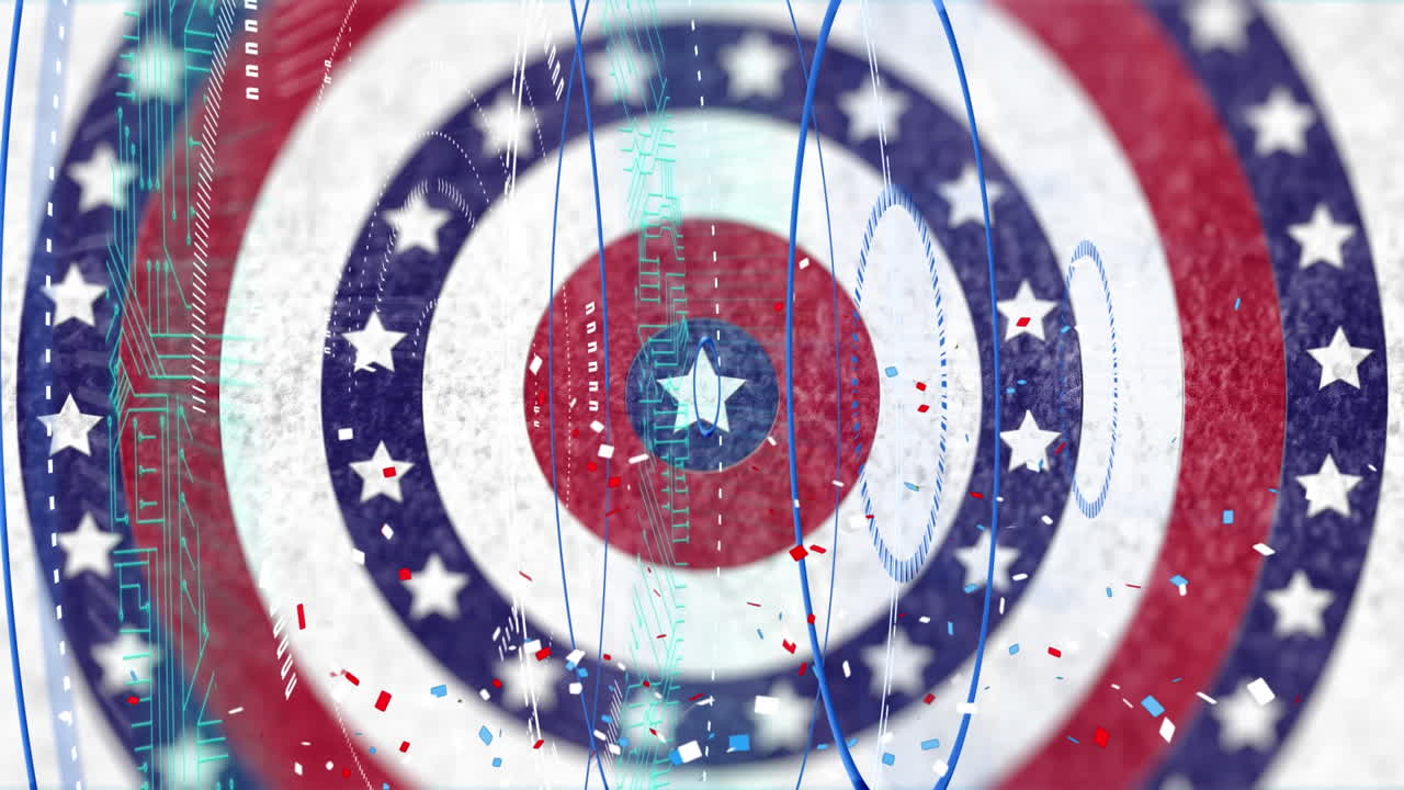 미국  ⁇ 발 별 위에 떨어지는 콘페티의 애니메이션과 원에 색칠된