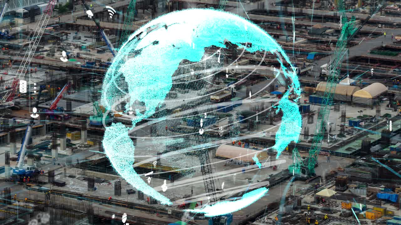 건설 현장 위의 변경 그래픽과 함께 건설 기술 개념