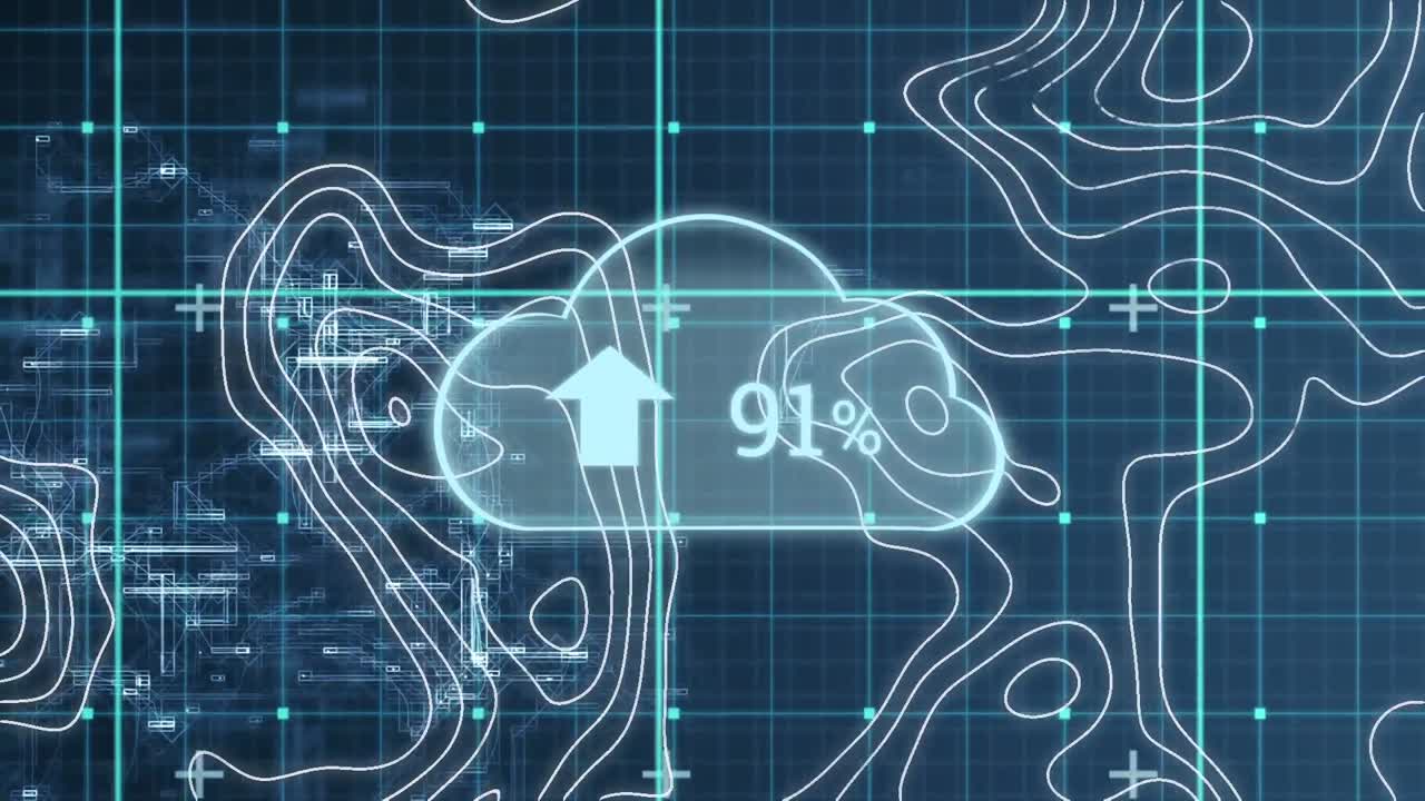 Animation of clouds with icons over white lines