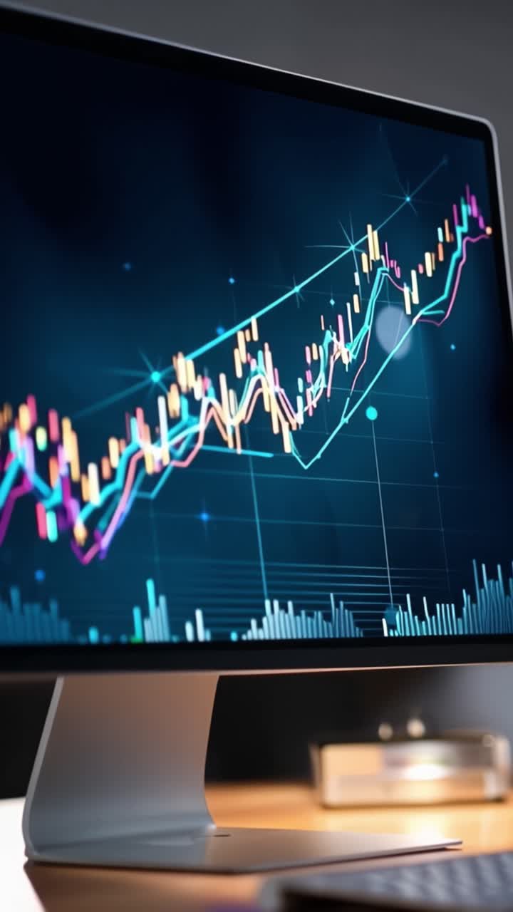 Analisi Dinamica del Mercato Azionario: Monitoraggio delle Fluttuazioni nei Grafici Finanziari su uno Schermo di Computer con Visualizzazione Dati Colorata
