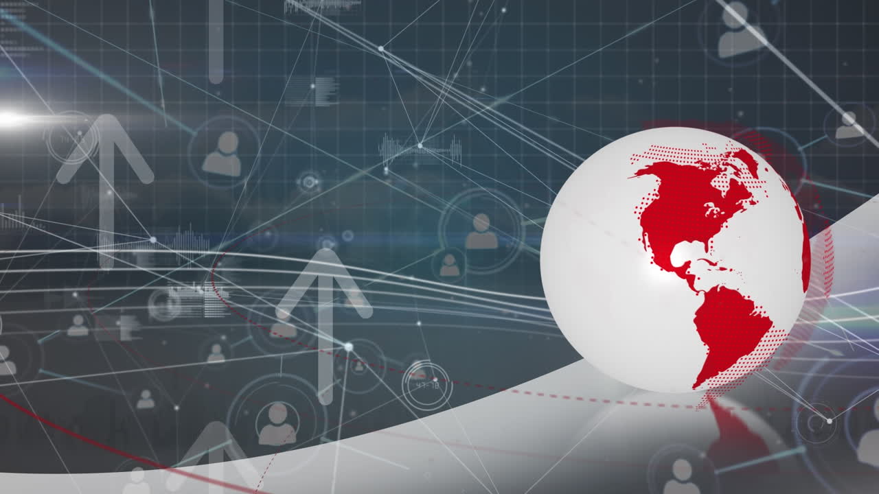 연결, 데이터 처리 및 화살표의 네트워크를 통해 지구의 애니메이션