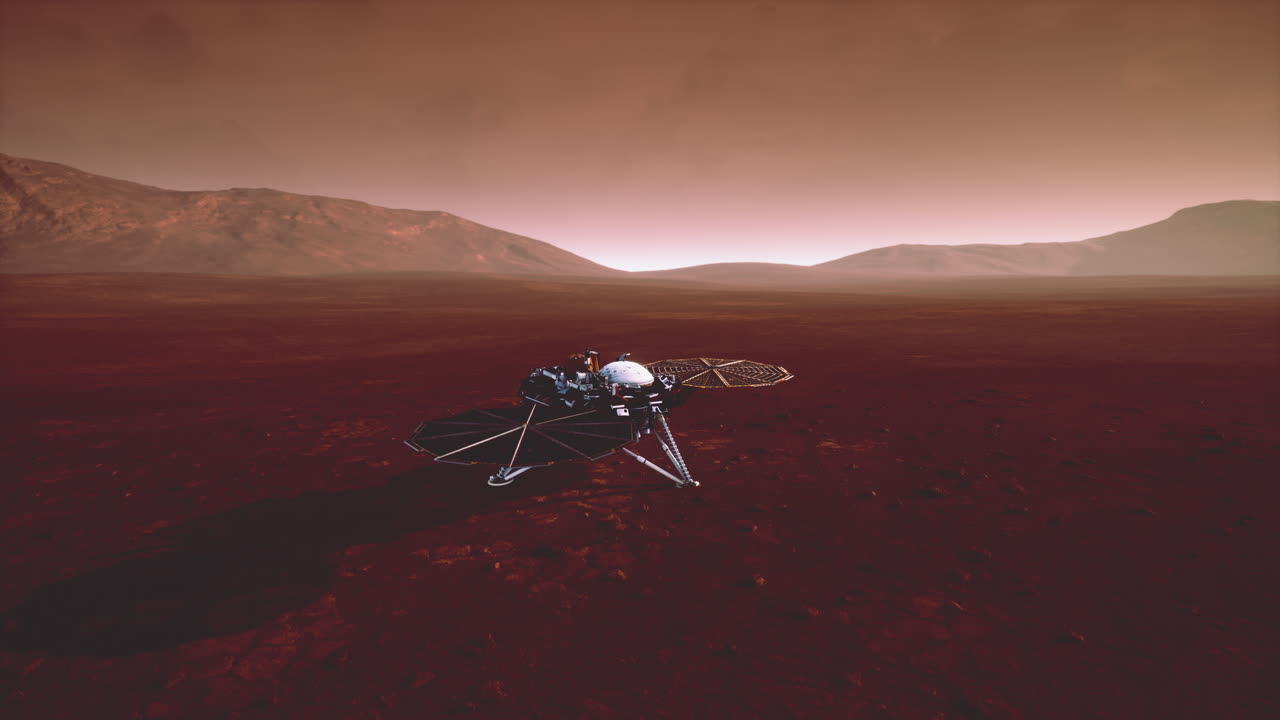 Insight Mars exploring the surface of red planet. Elements furnished by NASA.