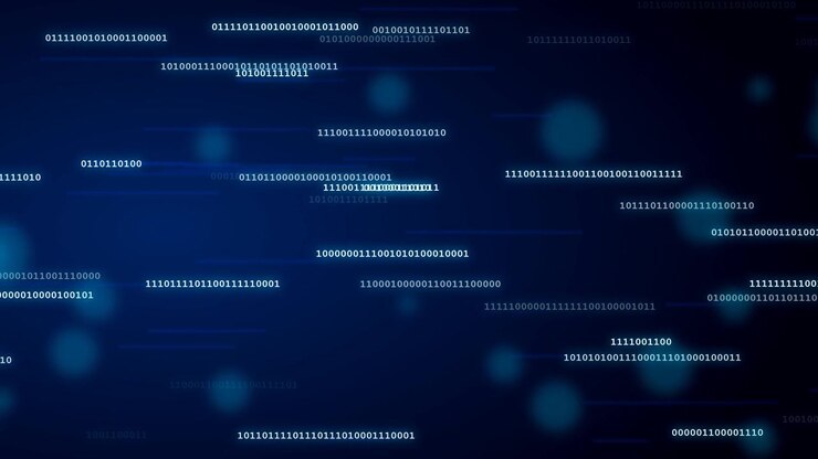 Digital Binary Code Streaming on Dark Blue Background