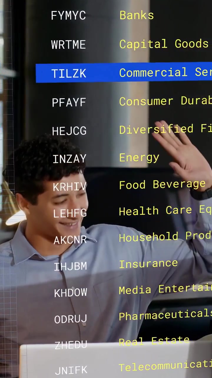 Vertical video: Seated man tracking scrolling finance charts after woman leaning, celebrating gains