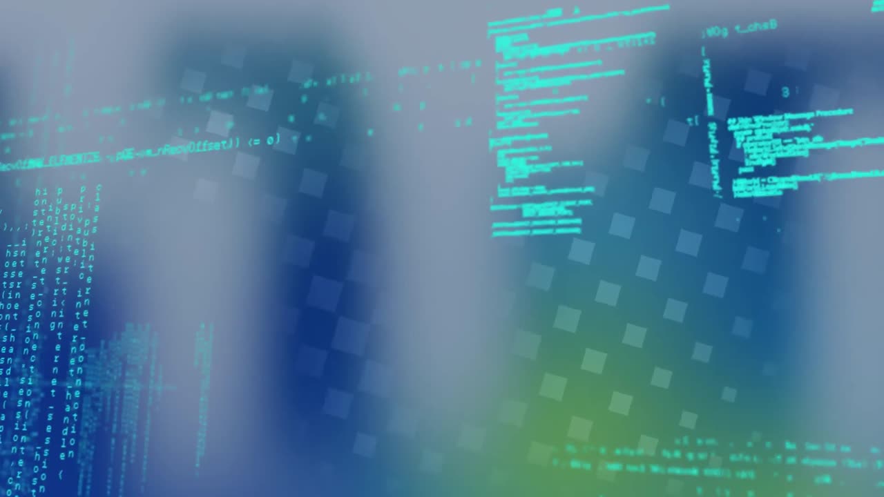 Animation of data processing over squares in background